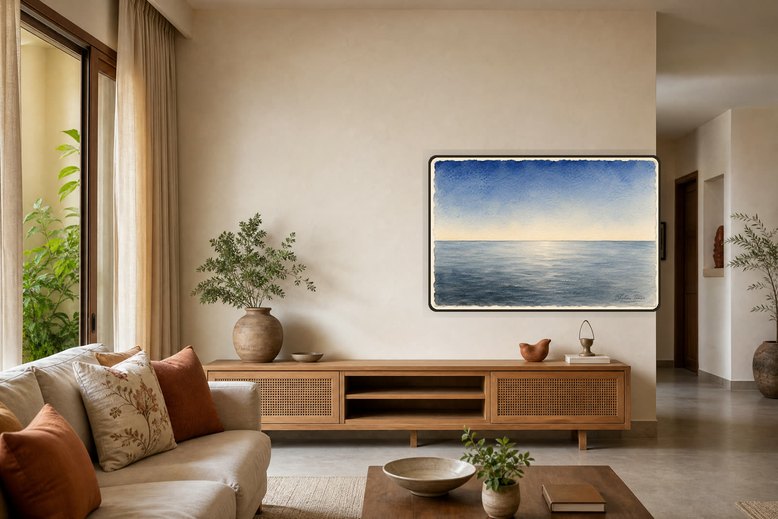 Blue Hour at the Endless Sea — Warm living room