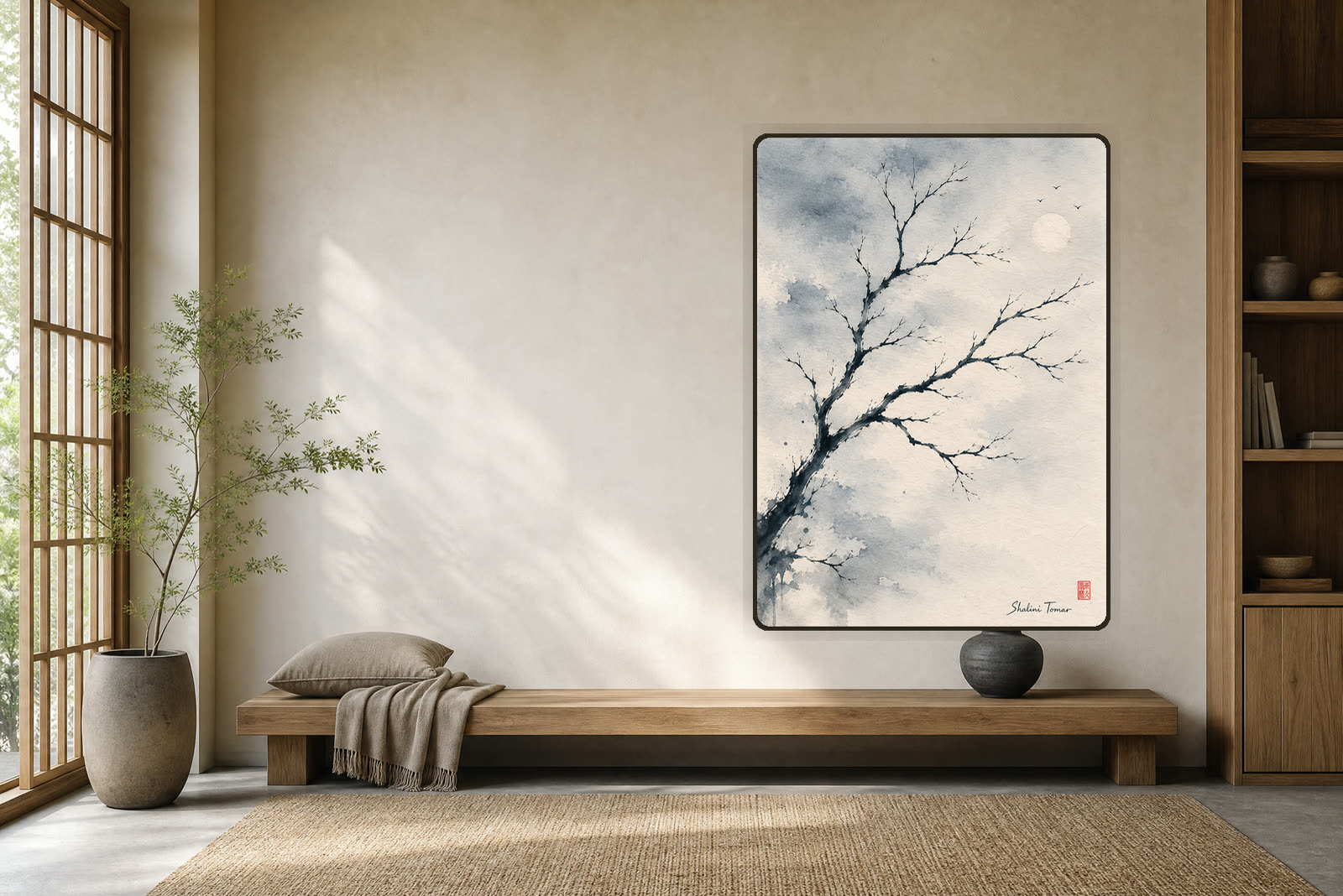 Moon Over Winter Branches — Meditation room