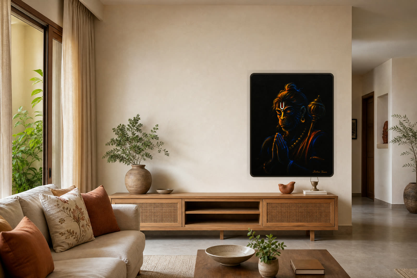 Hanuman's Sacred Vow — Warm living room