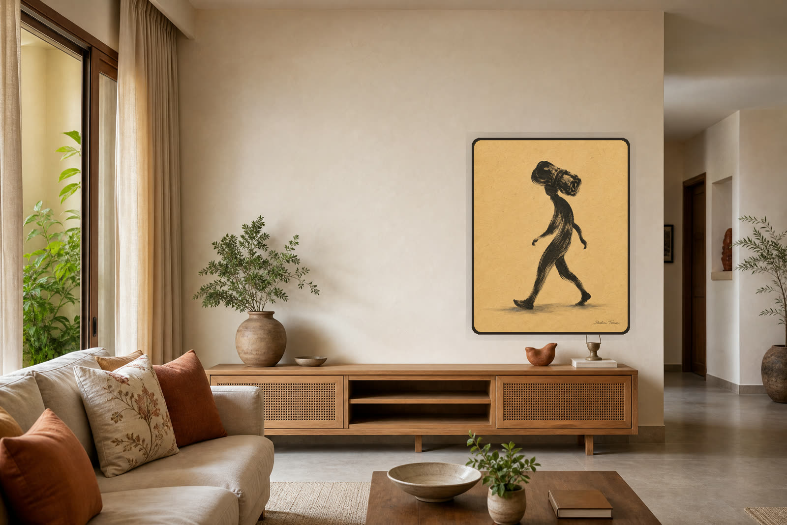 She Carries the River Home — Warm living room