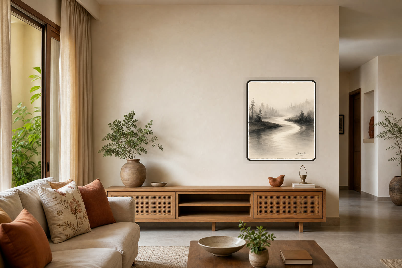 River Through the Whispering Pines — Warm living room