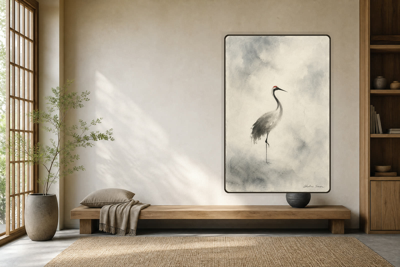 Crane in Morning Mist — Meditation room